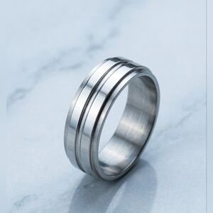 Stainless Steel Double Groove Band Ring - U.S. Size 9
